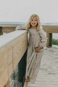 SS Girl's Dress Pippa Maxi (driftwood stripe linen)