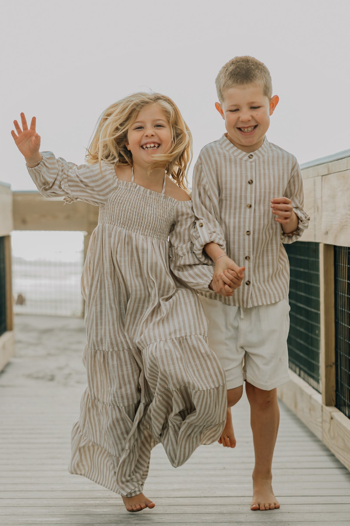 SS Girl's Dress Pippa Maxi (driftwood stripe linen)
