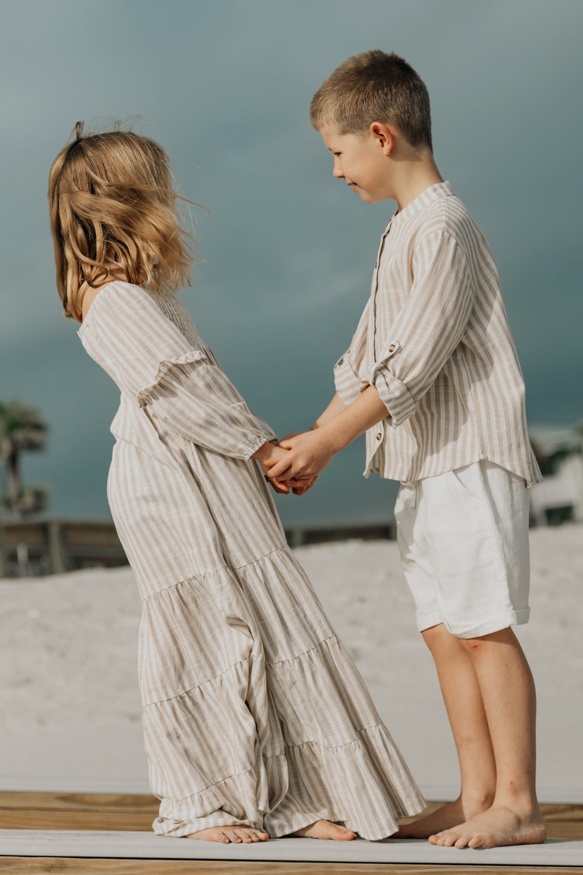 SS Girl's Dress Pippa Maxi (driftwood stripe linen)