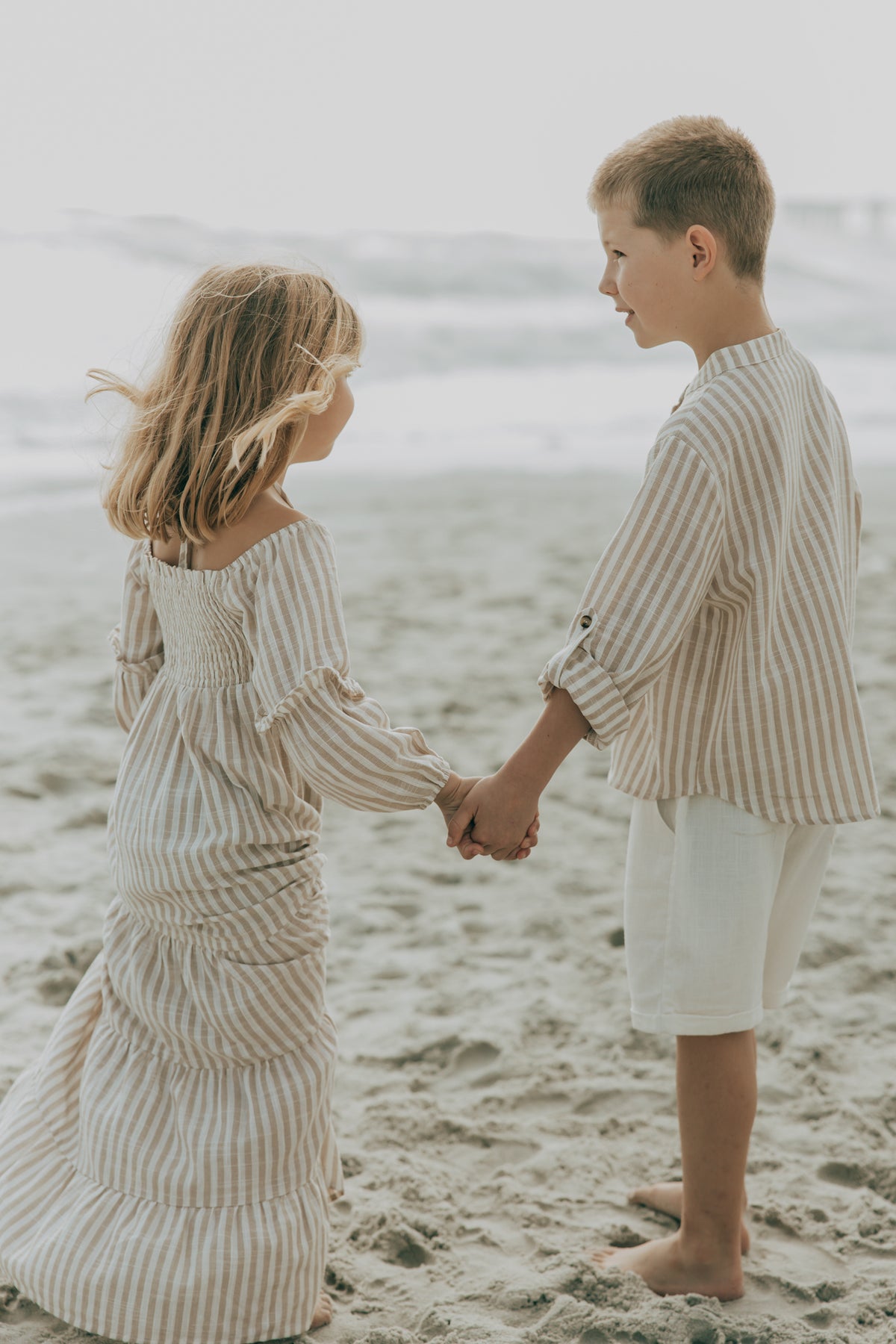 SS Girl's Dress Pippa Maxi (driftwood stripe linen)
