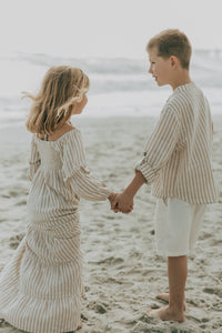 SS Girl's Dress Pippa Maxi (driftwood stripe linen)