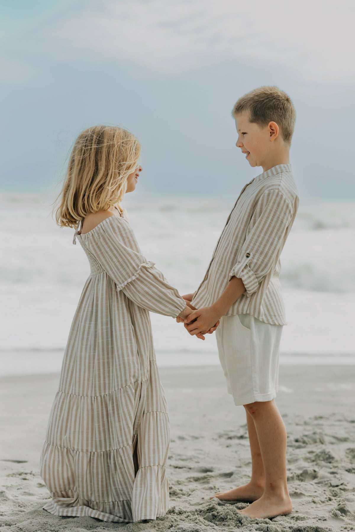 SS Girl's Dress Pippa Maxi (driftwood stripe linen)