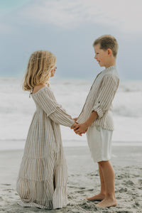 SS Girl's Dress Pippa Maxi (driftwood stripe linen)