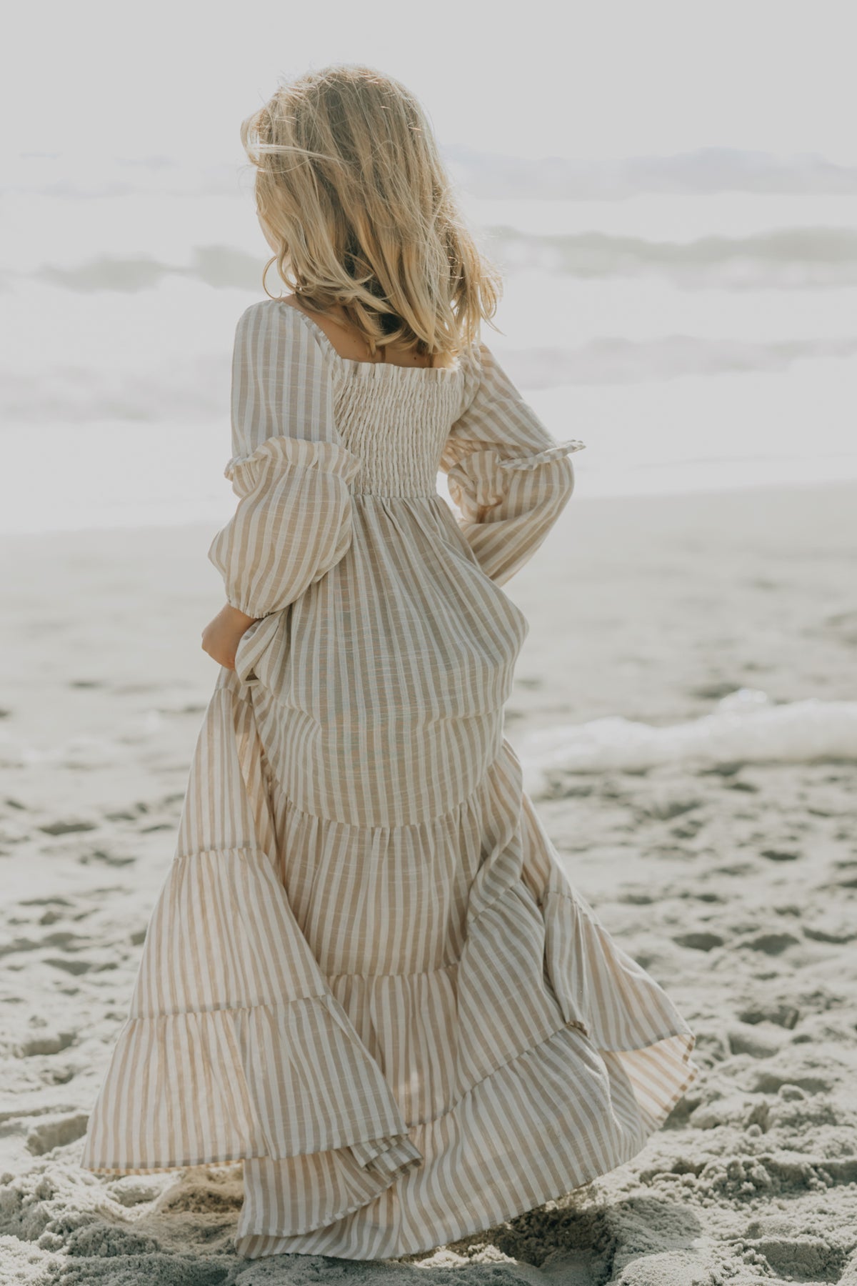 SS Girl's Dress Pippa Maxi (driftwood stripe linen)