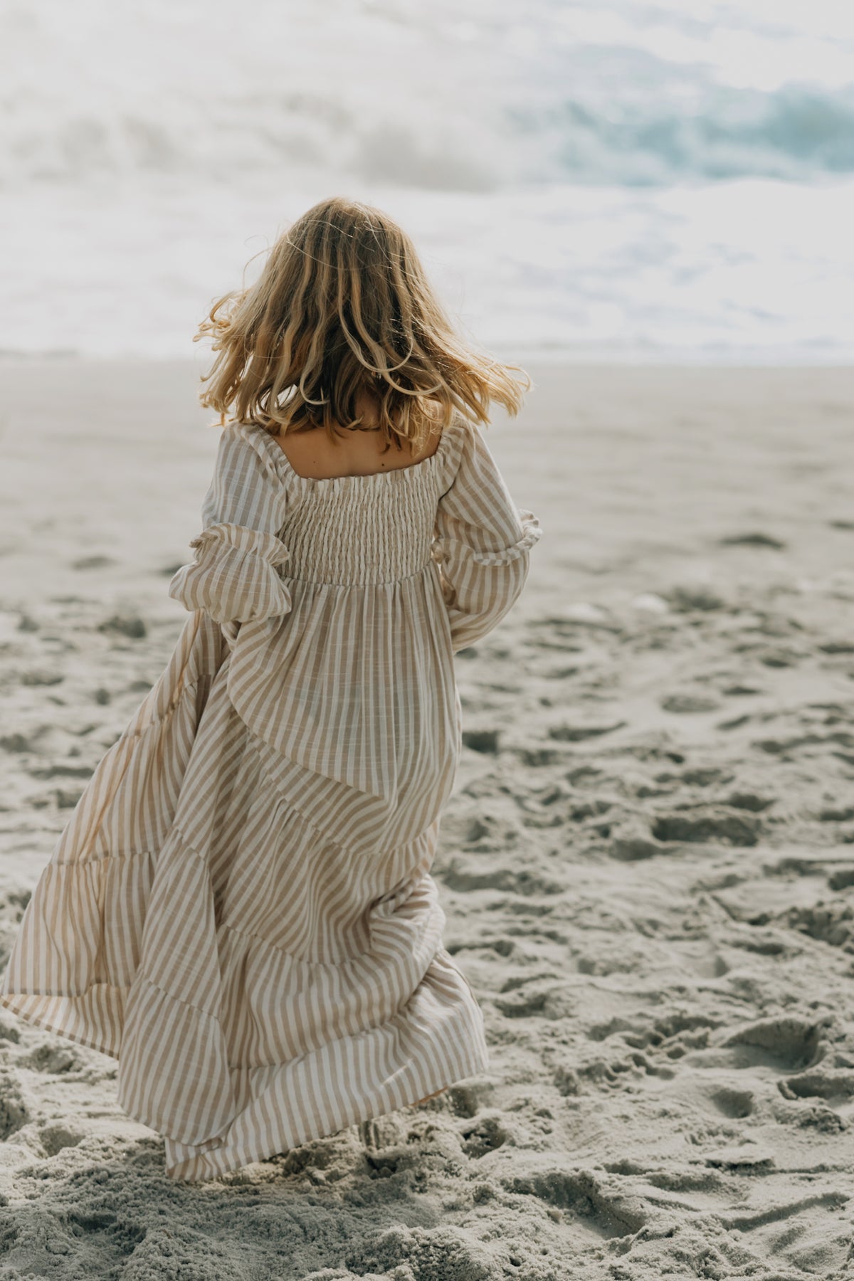 SS Girl's Dress Pippa Maxi (driftwood stripe linen)