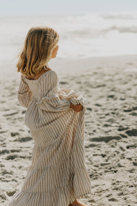 SS Girl's Dress Pippa Maxi (driftwood stripe linen)