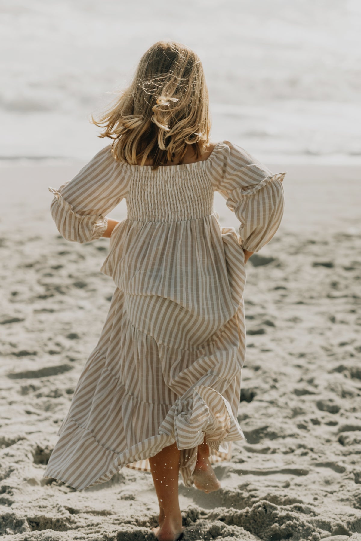 SS Girl's Dress Pippa Maxi (driftwood stripe linen)