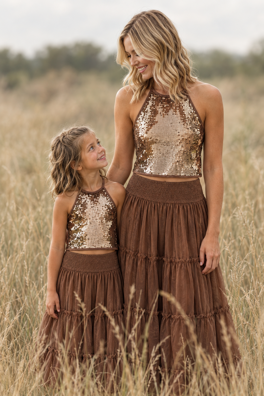 SS Girl's Top Faye Halter (cocoa sequin)