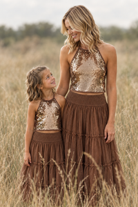 SS Girl's Top Faye Halter (cocoa sequin)