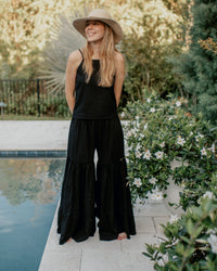 SS Women's Bottoms Women's Bella Maxi Pants (black soft linen) FINAL SALE