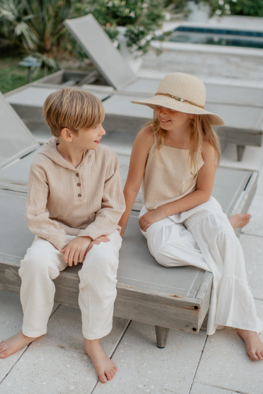 SS Girl's Top Cassie Top (almond linen) FINAL SALE