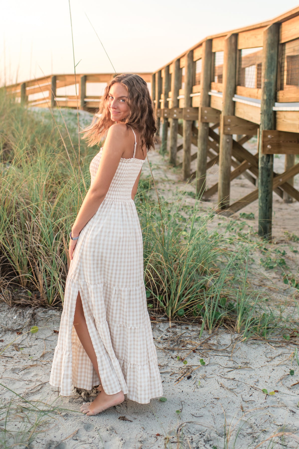 SS Women's Dress Women's Stella Maxi (tan gingham)