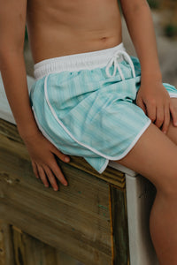 LB Boy's Swim Board Shorts (mint tonal stripe) FINAL SALE