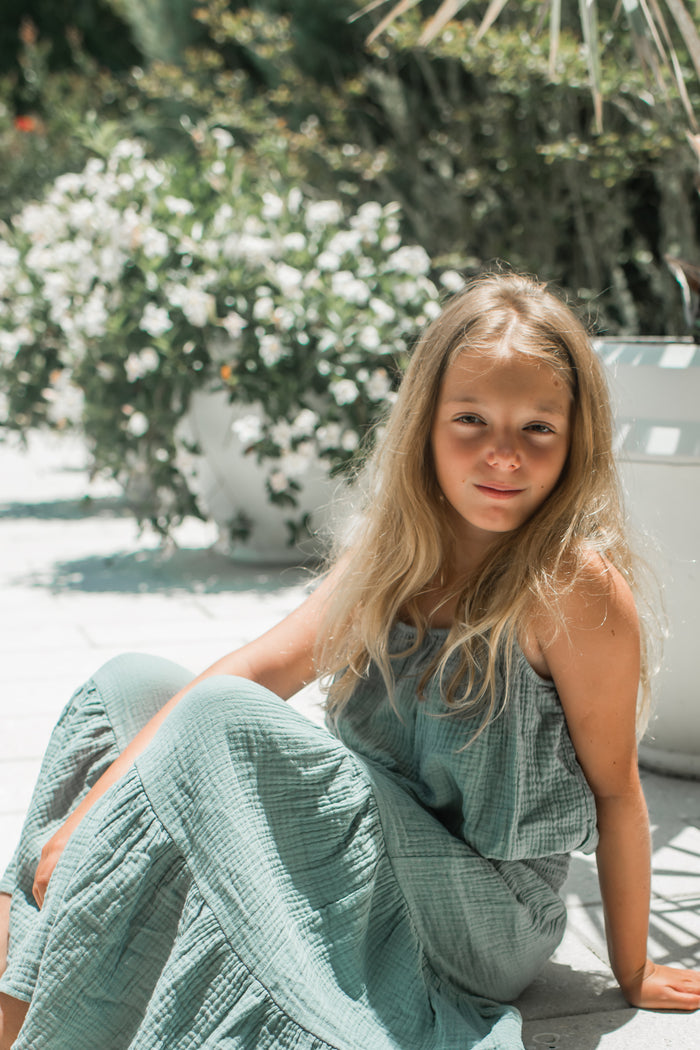 SS Girl's Bottoms Bella Maxi Skirt (soft teal muslin) SUMMER SALE