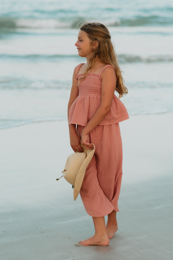 SS Girl's Top Eden Top (deep coral muslin) FINAL SALE
