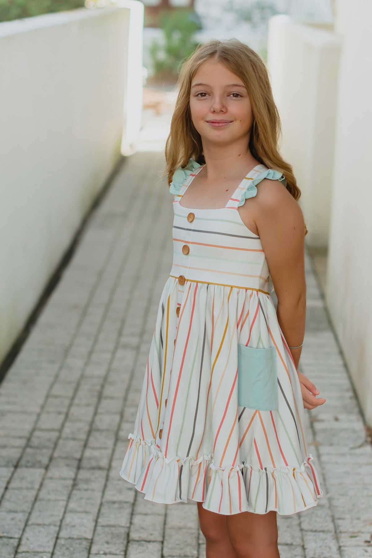 LB Girl's Dress Bree Crossback Dress (color stripes) FINAL SALE