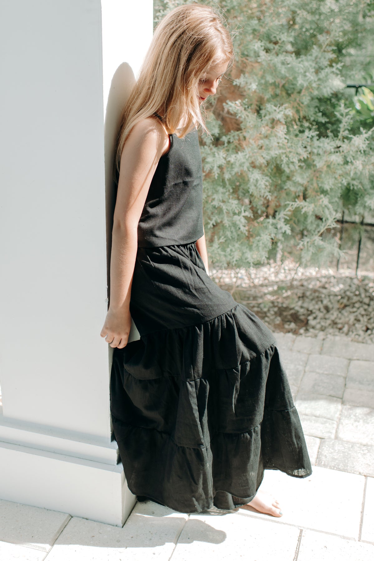 SS Girl's Top Cassie Top (black soft linen)