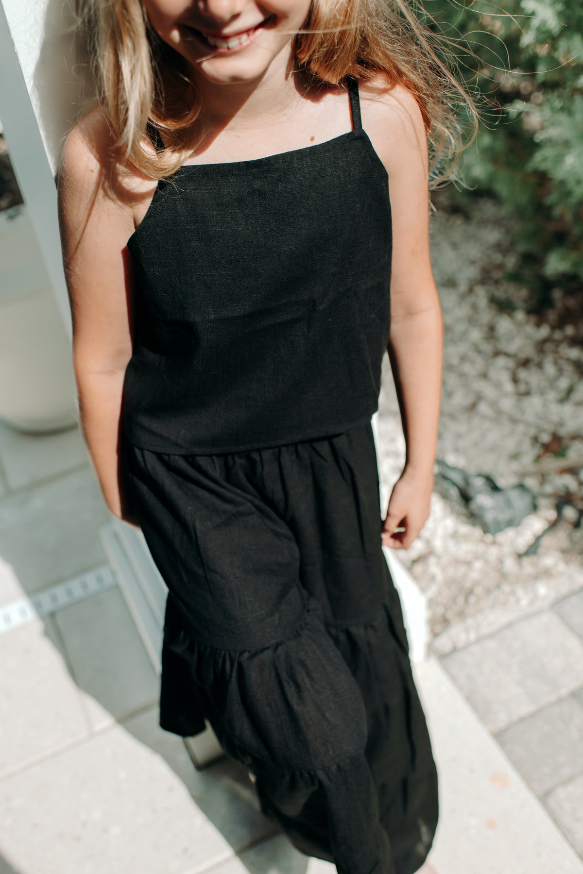 SS Girl's Top Cassie Top (black soft linen)