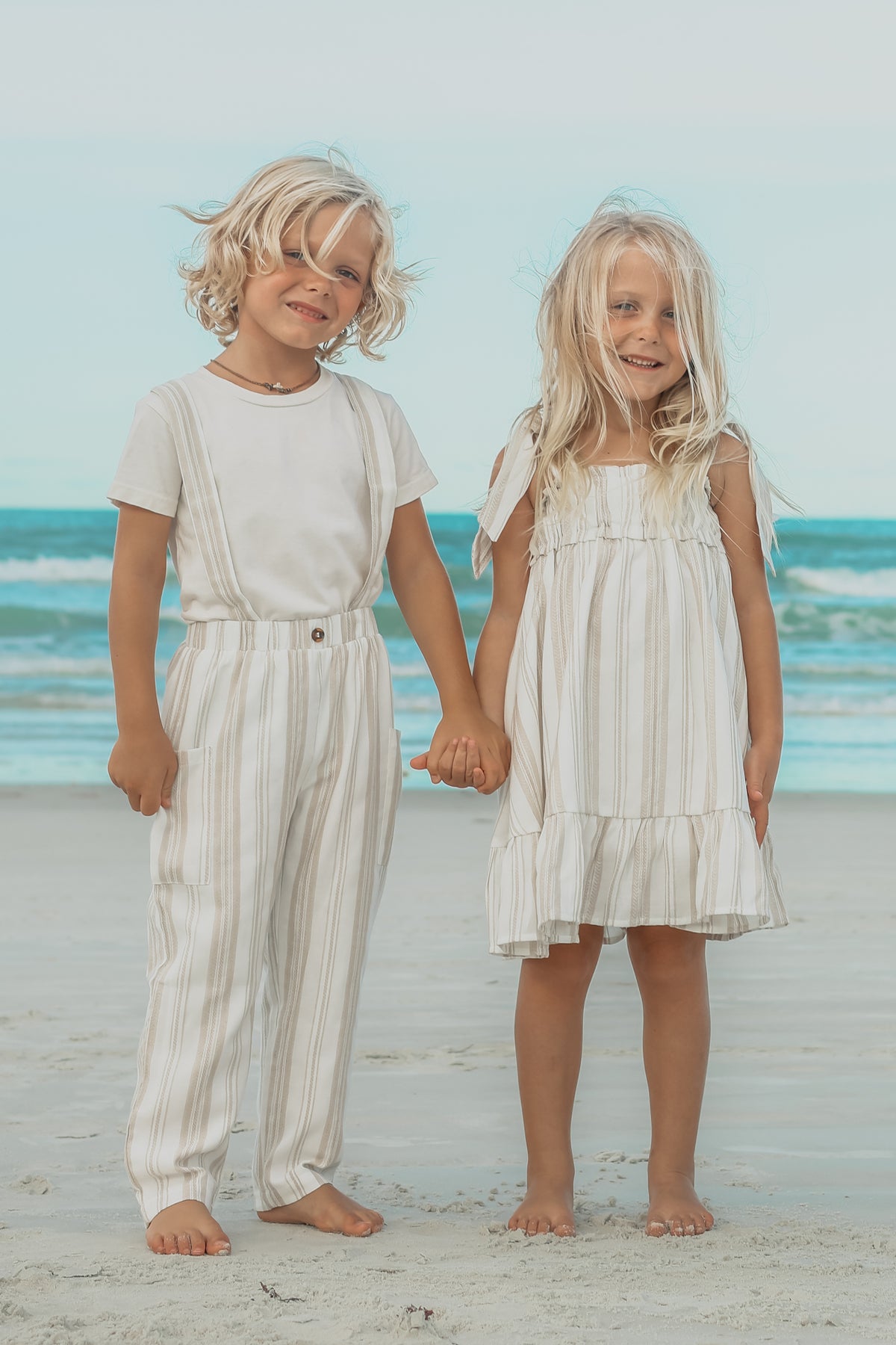 SS Girl's Dress Evie Tunic Dress (desert stripe linen)