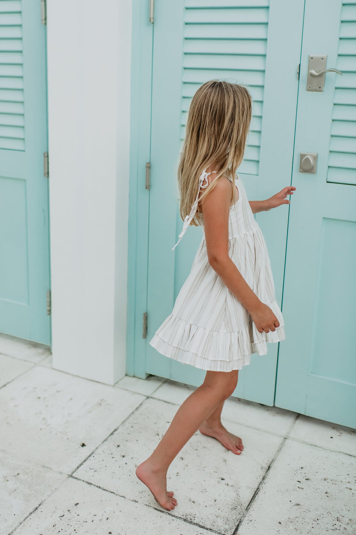 SS Girl's Dress Everleigh Dress (desert stripe linen)