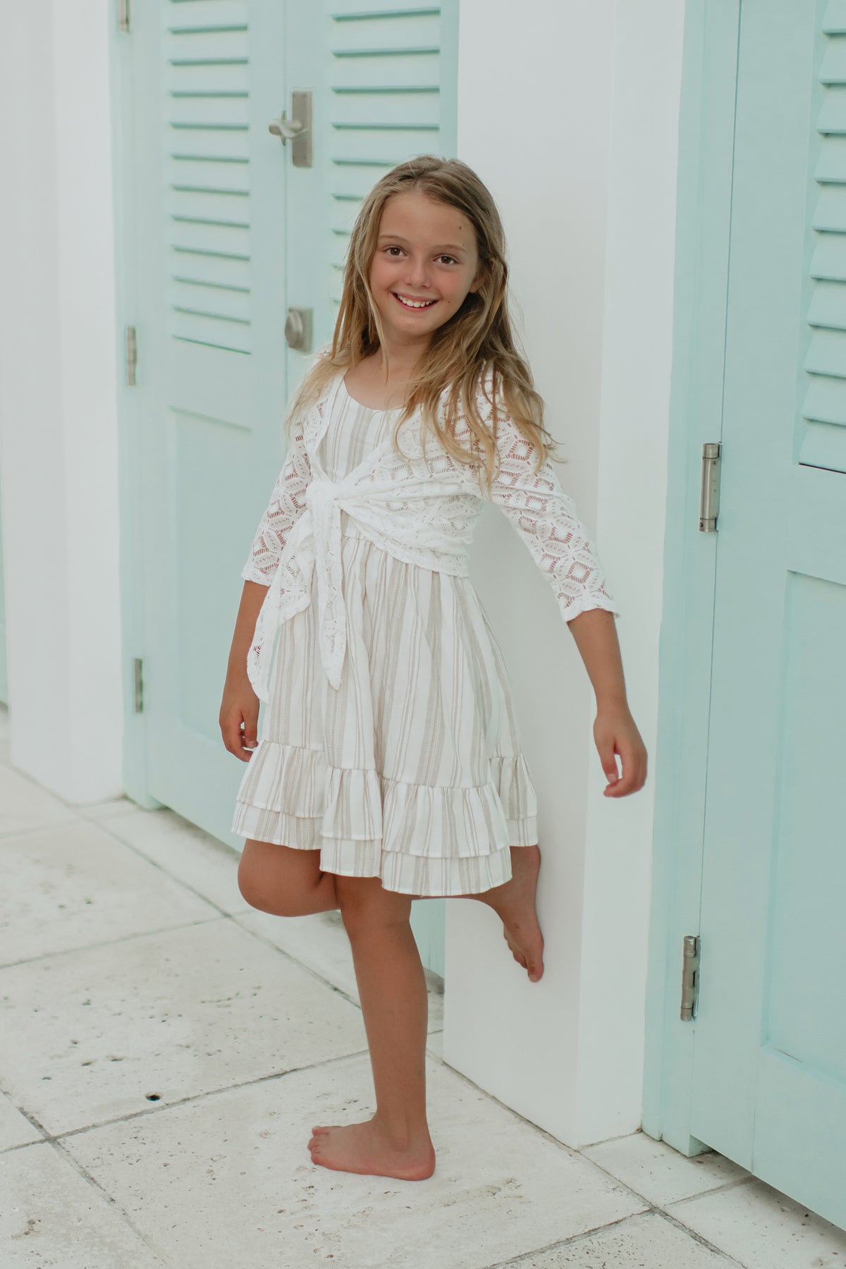 SS Girl's Dress Everleigh Dress (desert stripe linen)