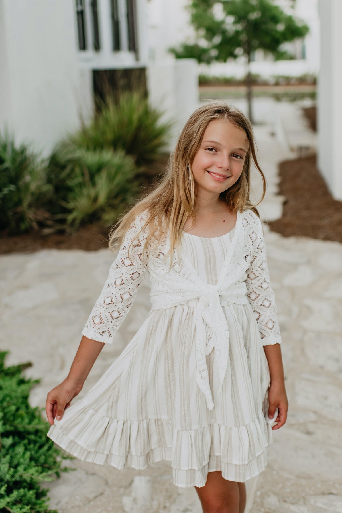 SS Girl's Dress Everleigh Dress (desert stripe linen)
