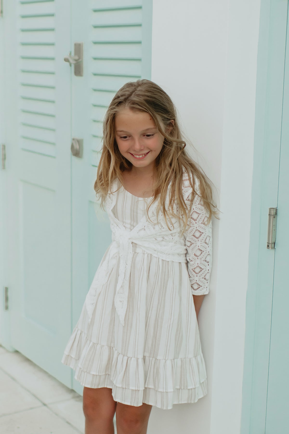SS Girl's Dress Everleigh Dress (desert stripe linen)