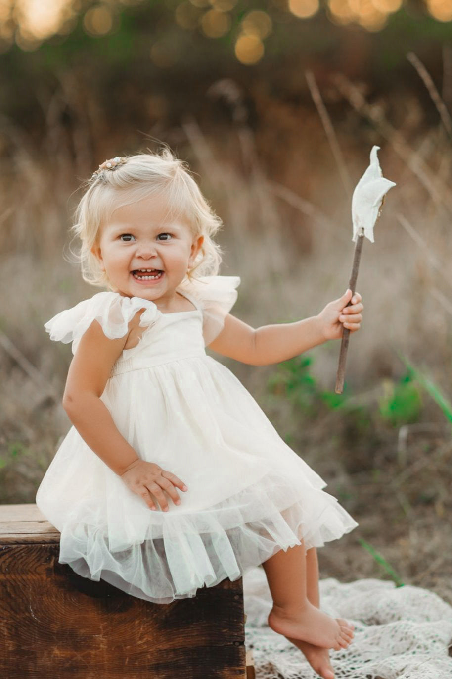 SS Girl's Dress Fawn Dress (antique ivory tulle)