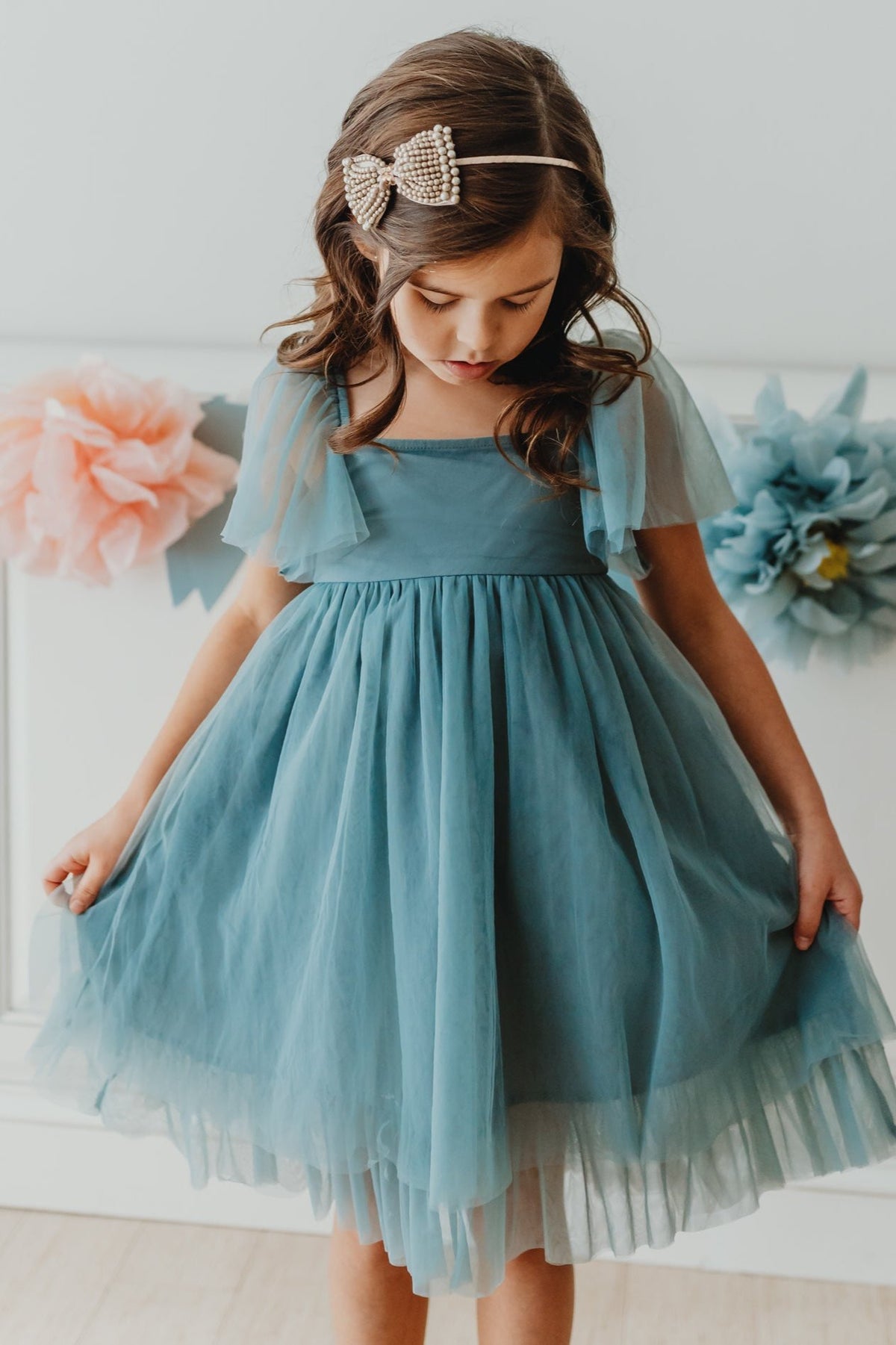 SS Girl's Dress Fawn Dress (soft teal tulle)