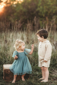 SS Girl's Dress Fawn Dress (soft teal tulle)