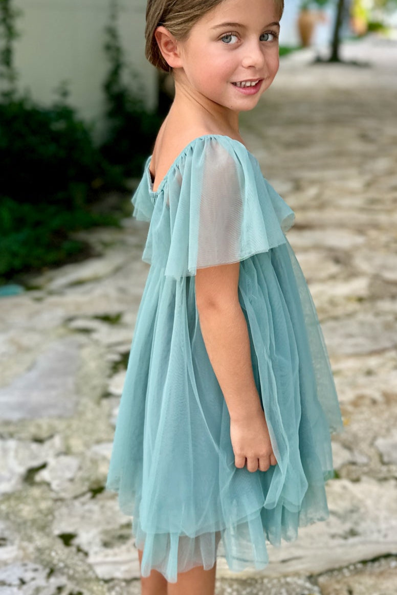 SS Girl's Dress Fawn Dress (soft teal tulle)