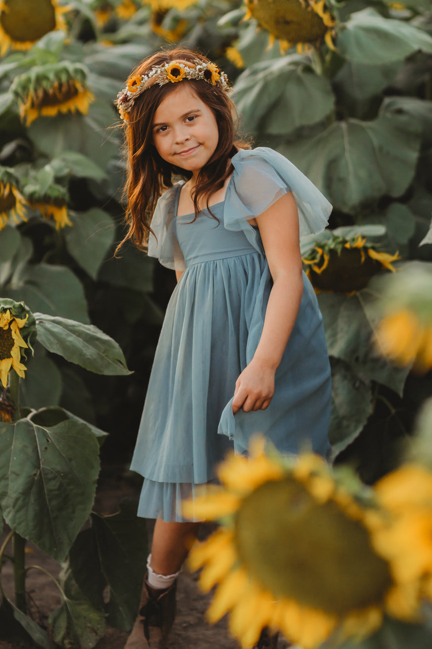 SS Girl's Dress Fawn Dress (soft teal tulle)