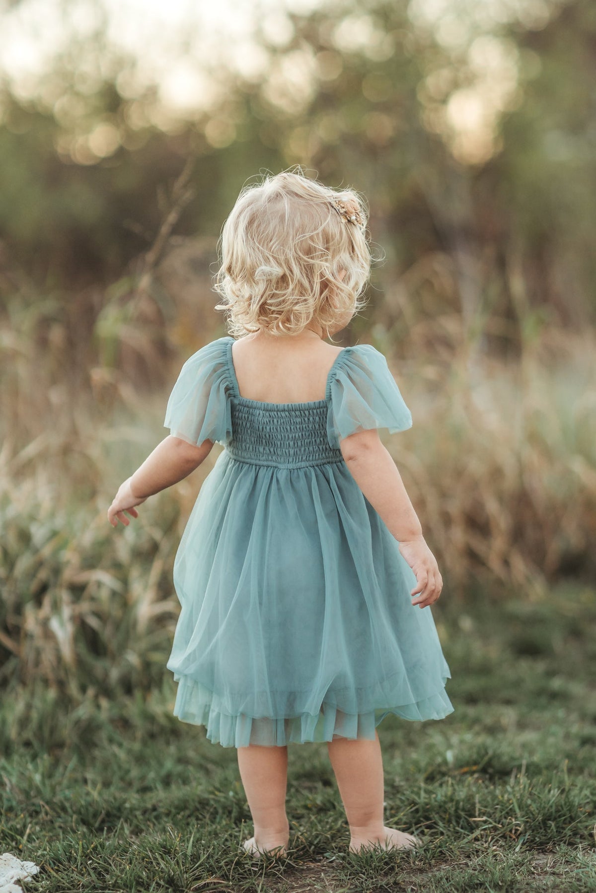 SS Girl's Dress Fawn Dress (soft teal tulle)