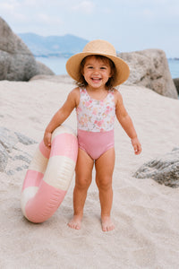 LB Girl's Swim Colorblock One Piece (sweet pea)