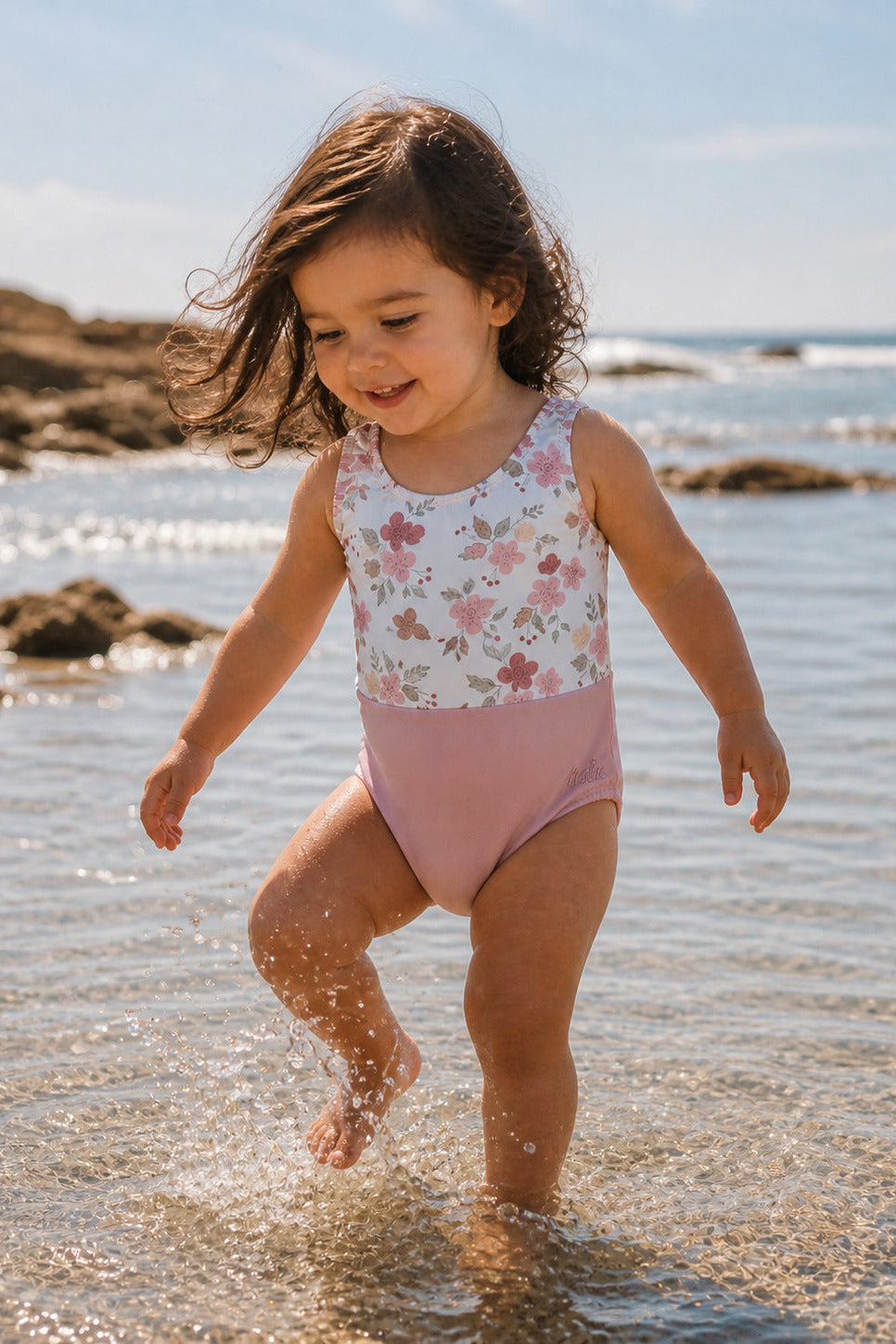 LB Girl's Swim Colorblock One Piece (sweet pea)