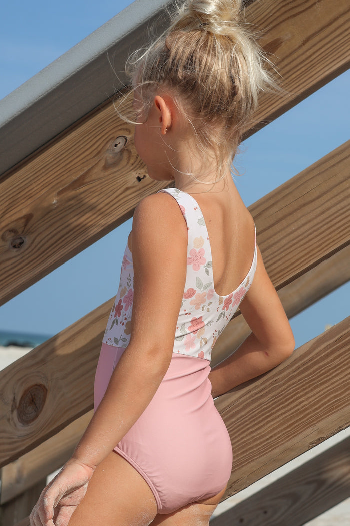 LB Girl's Swim Colorblock One Piece (sweet pea)