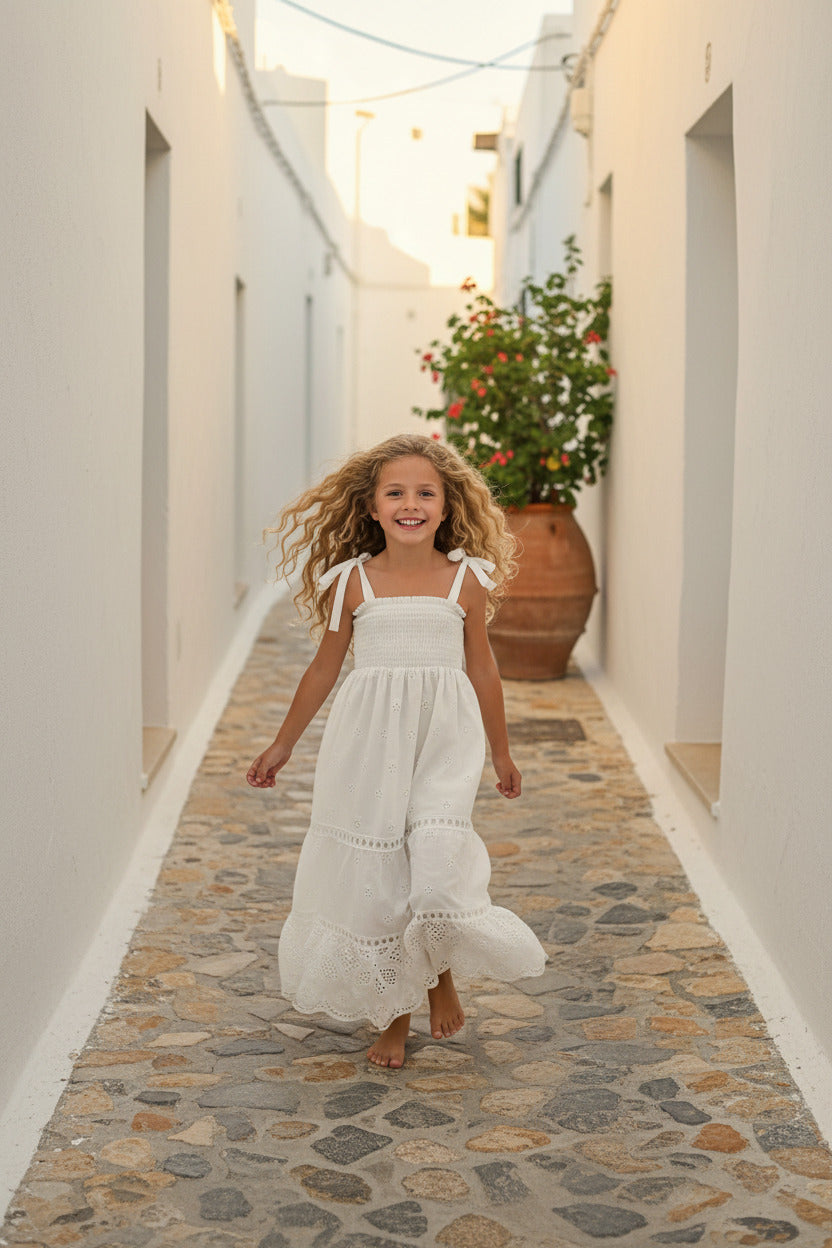INDIE BLUE Girl's Dress Mary Dress (white eyelet) FINAL SALE
