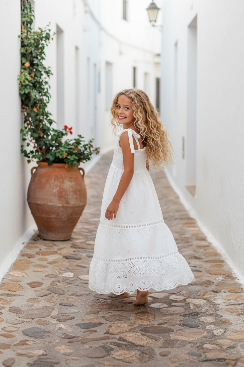 INDIE BLUE Girl's Dress Mary Dress (white eyelet) FINAL SALE