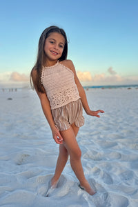 SS Girl's Bottoms Petal Bloomers (mocha stripe linen)