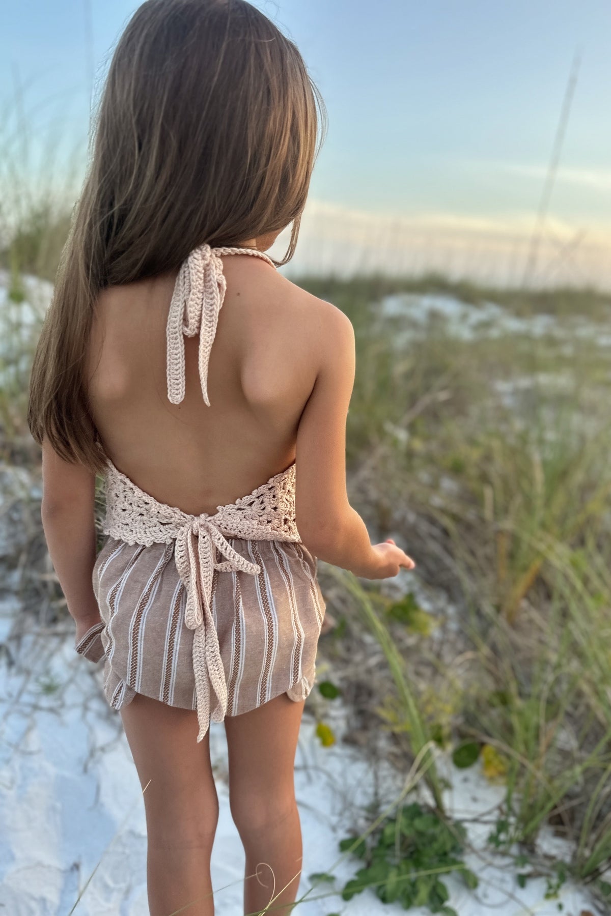 SS Girl's Bottoms Petal Bloomers (mocha stripe linen)