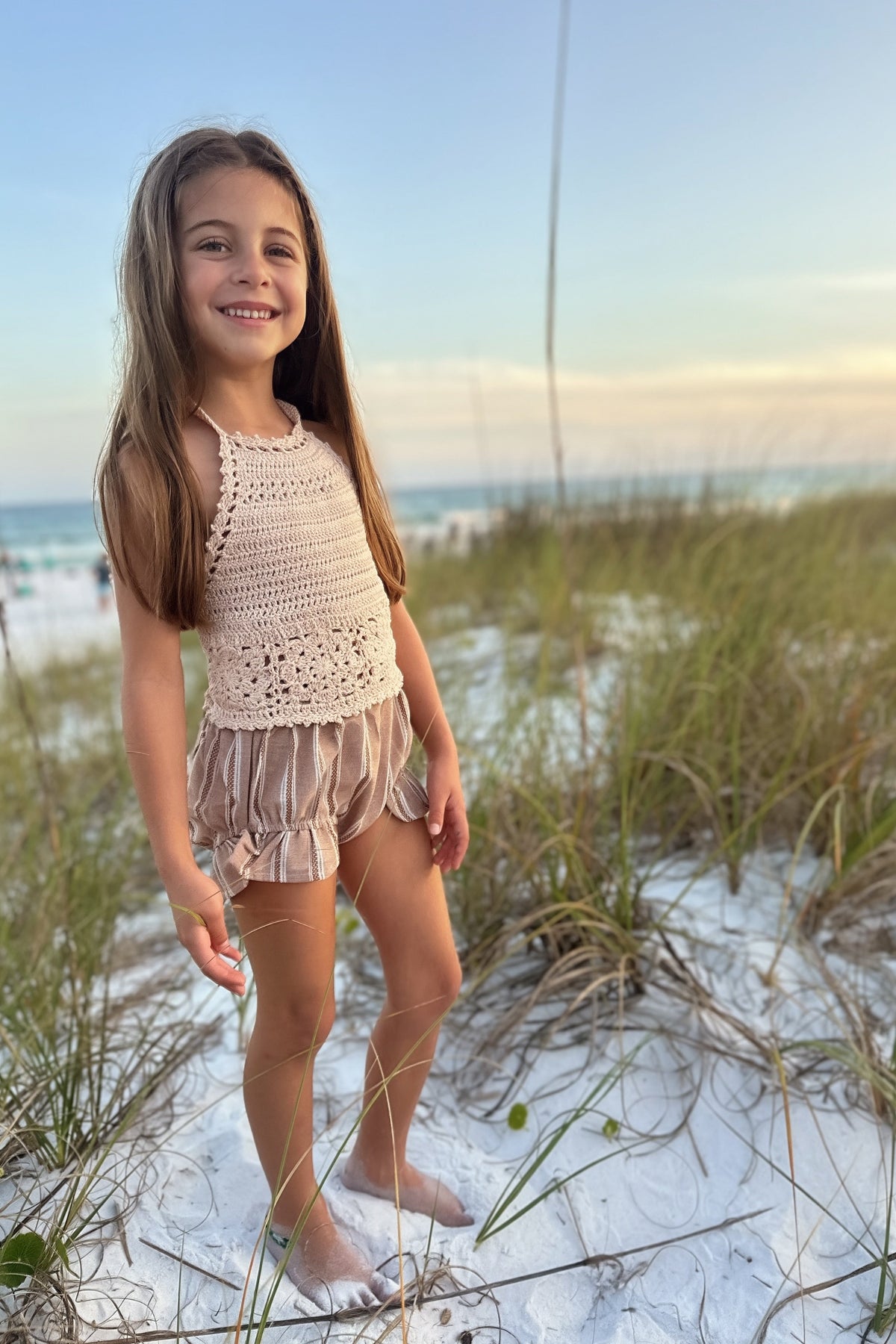 SS Girl's Bottoms Petal Bloomers (mocha stripe linen)