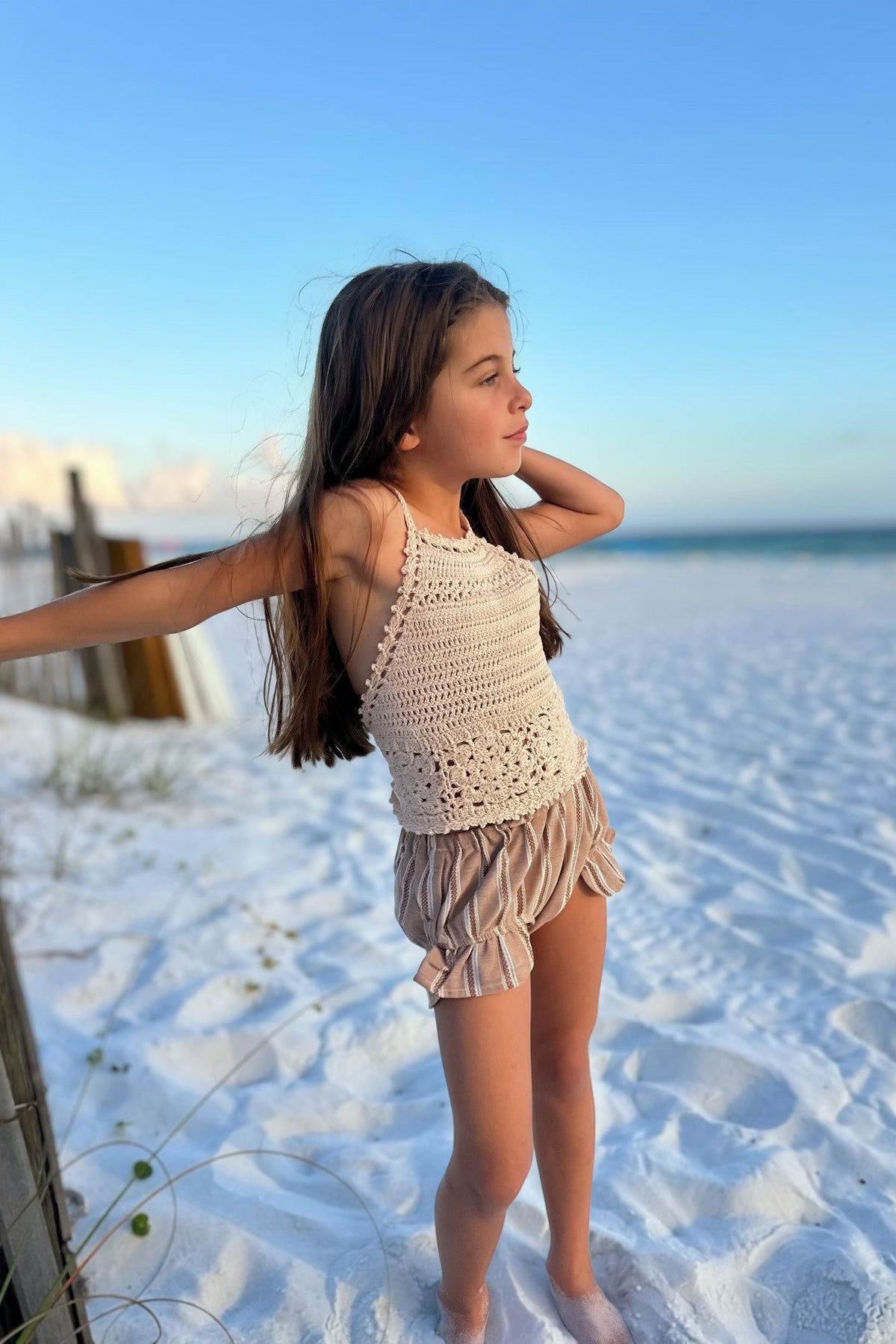 SS Girl's Bottoms Petal Bloomers (mocha stripe linen)