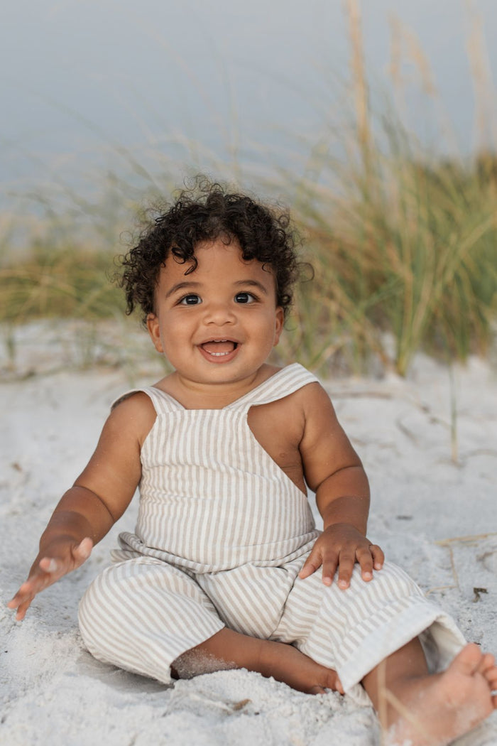 SS Boy's Romper Grady Romper (desert pinstripe linen)