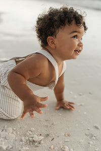 SS Boy's Romper Grady Romper (desert pinstripe linen)