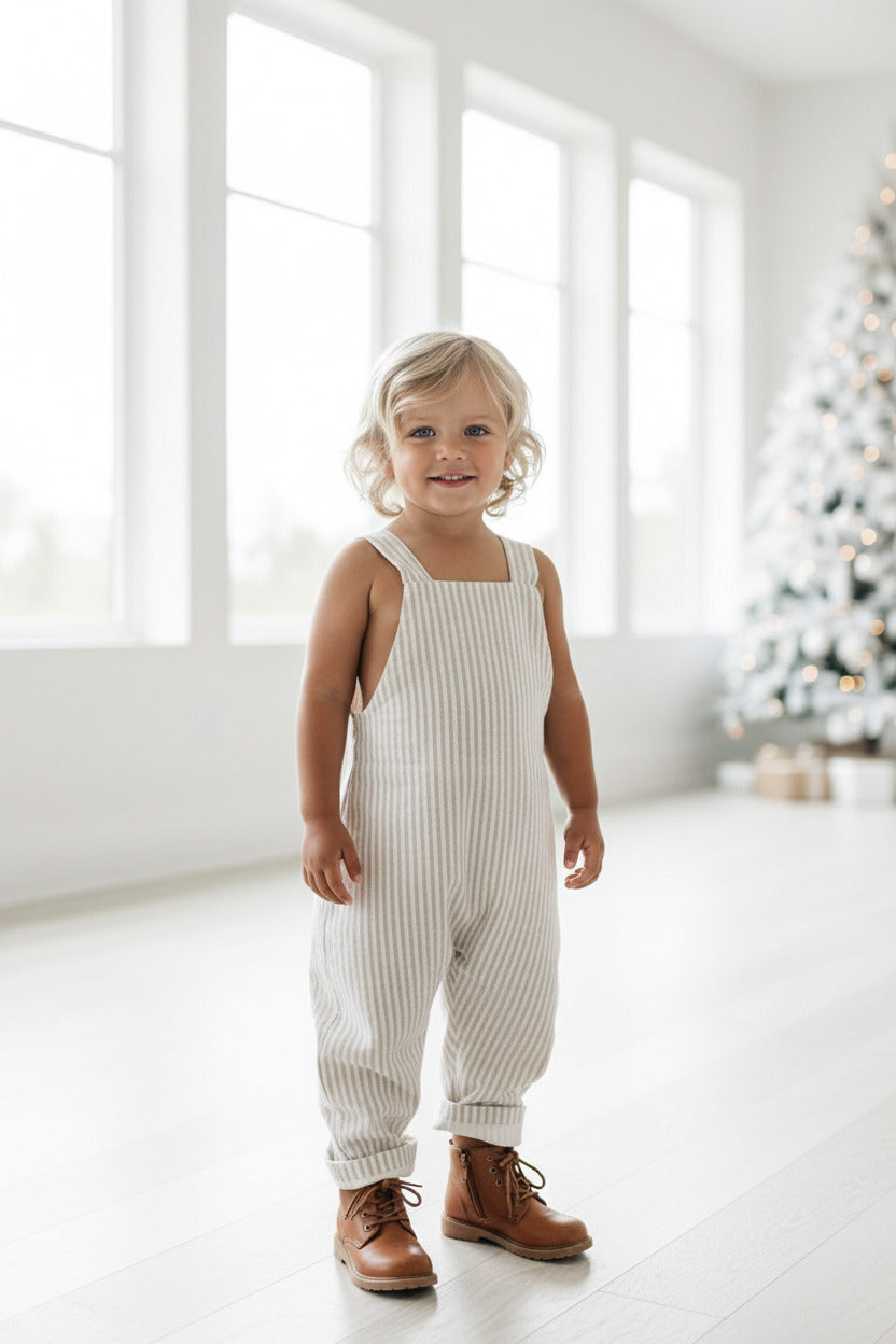 SS Boy's Romper Grady Romper (desert pinstripe linen)