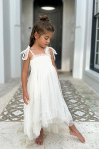 SS Girl's Dress Isa High-Low Dress (antique ivory tulle)