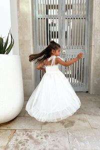 SS Girl's Dress Isa High-Low Dress (antique ivory tulle)