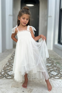 SS Girl's Dress Isa High-Low Dress (antique ivory tulle)