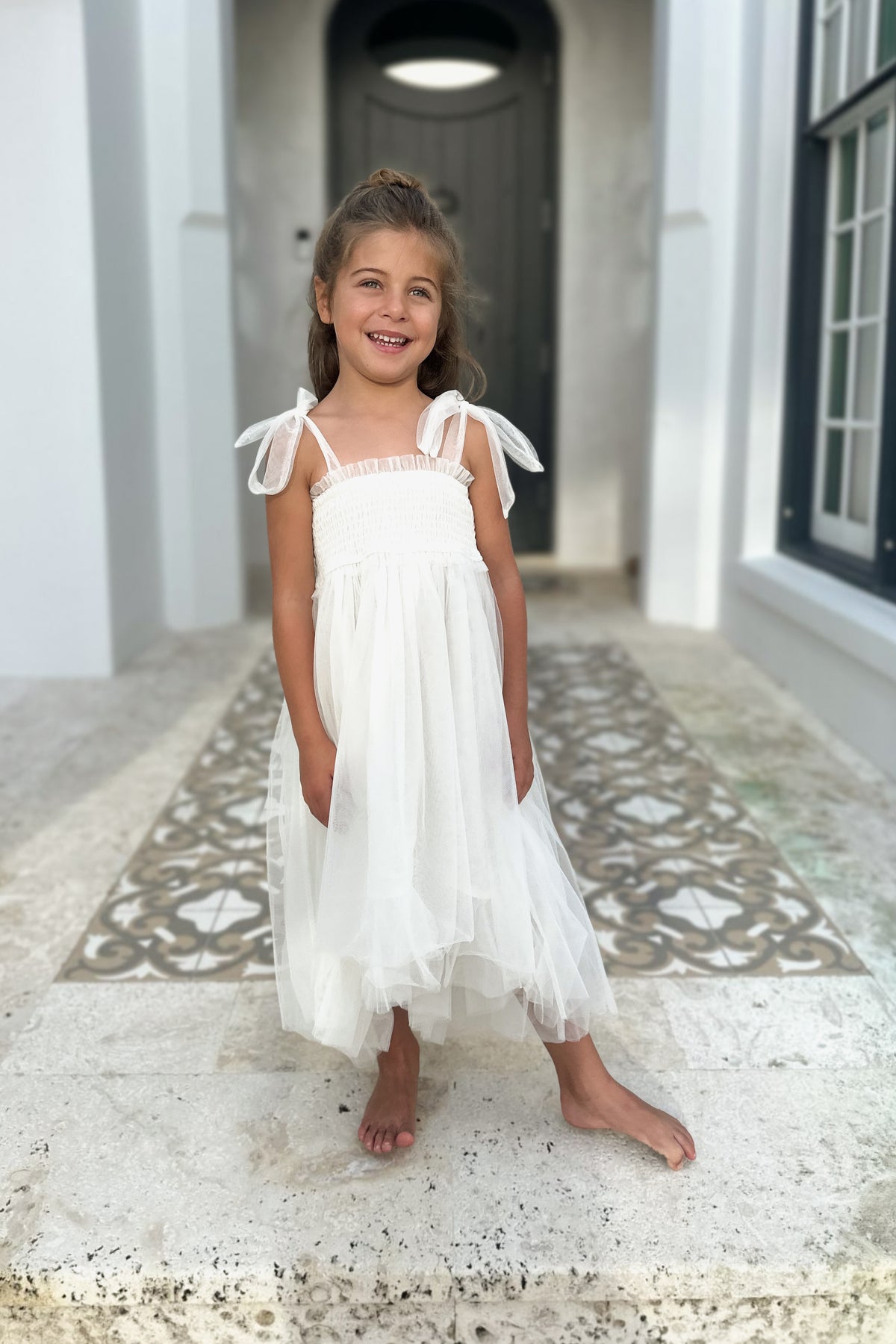 SS Girl's Dress Isa High-Low Dress (antique ivory tulle)
