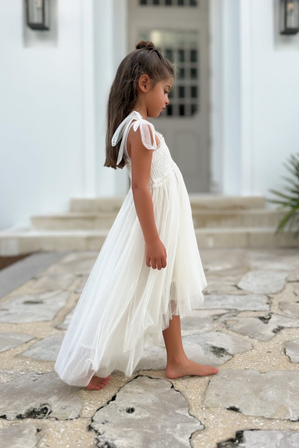 SS Girl's Dress Isa High-Low Dress (antique ivory tulle)